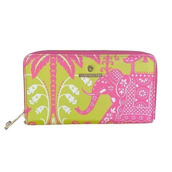 Spartina 449 Retreat Pink & Green Elephant Print Wallet EUC - Picture 1 of 4